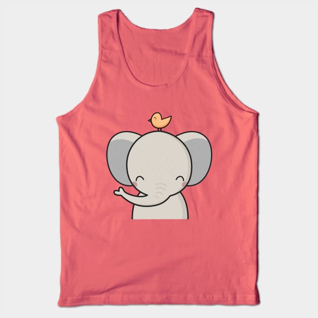 Kawaii Cute Elephant and Bird Tank Top by wordsberry